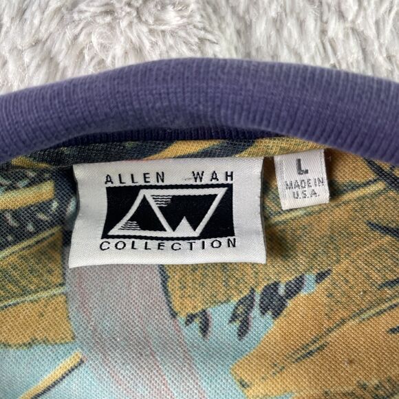 Vintage Allen Wah Polo Shirt Mens Large Red Blue Yellow Toucan All Over Print - Picture 8 of 10